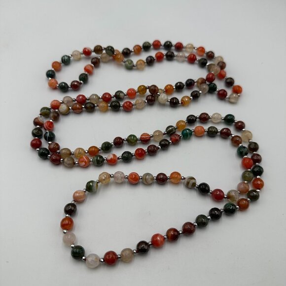 Multicolor Agate Gemstone Necklace Faceted Round Beads Polished Long 60 Inch - Picture 4 of 12
